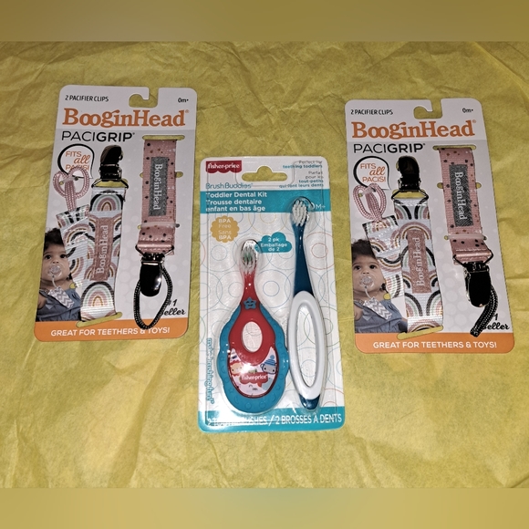 Baby Bundle!! BooginHead 4pk PaciGrips + Fisher Price 2pk BRUSH BUDDIES NWT - Picture 1 of 3